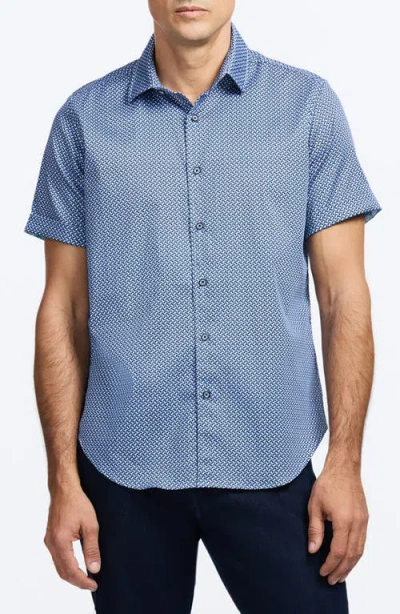 Robert Graham Grinnell Geo Pattern Short Sleeve Stretch Cotton Button-up Shirt In Blue