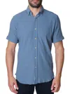 Robert Graham Shuler Deco Print Short Sleeve Stretch Cotton Button-up Shirt In Slate Blue