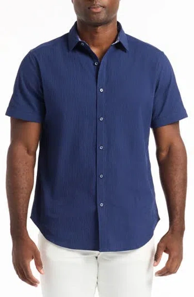 Robert Graham Harbor Short Sleeve Stretch Cotton Button-up Shirt In Blue
