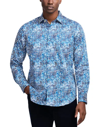 Robert Graham Hester Tile Print Stretch Cotton Button-up Shirt In Blue