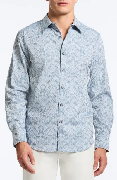 Robert Graham Highland Classic Fit Damask Cotton Button-up Shirt In Slate Blue