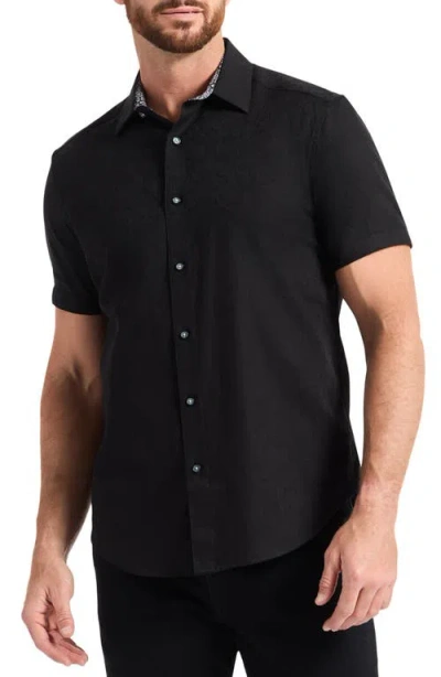 Robert Graham Highland Jacquard Short Sleeve Button-up Shirt In Black