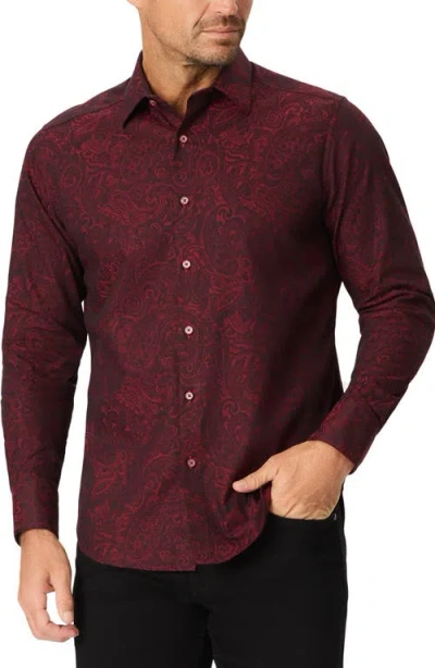 Robert Graham Hudson Paisley Stretch Cotton Button-up Shirt In Burgundy