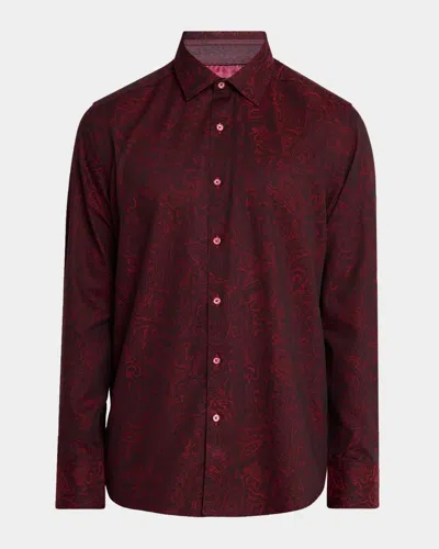 Robert Graham Hudson Paisley Stretch Cotton Shirt In Burgundy