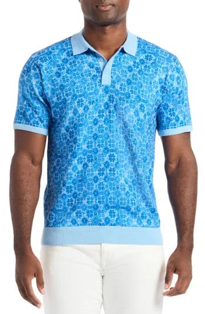Robert Graham Johnny Collar Cotton Knit Polo In Blue