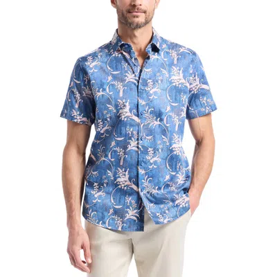 Robert Graham Junipero Short Sleeve Stretch Cotton Button-up Shirt In Blue