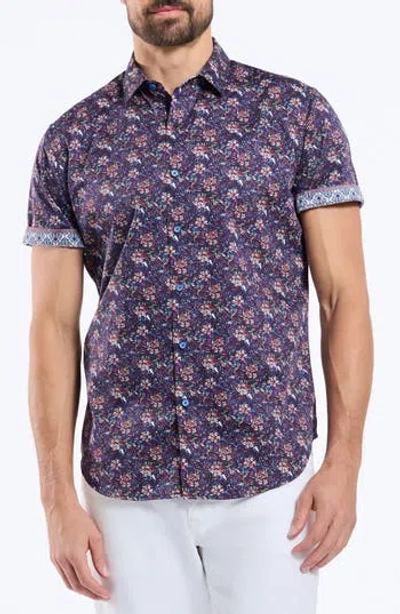 Robert Graham Keane Short Sleeve Cotton Button-up Shirt In Blue