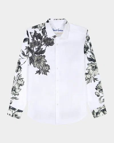 Robert Graham Le Striped Floral Cotton Shirt In White