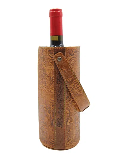 Robert Graham Leather Wine Bottle Carrier In Tan