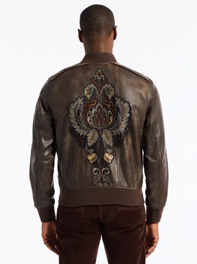 Robert Graham Limited Edition Gilded Outlaw Leather Jacket In Brown