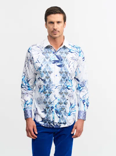 Robert Graham Limited Edition Cotton Embroidered Printed Classic Fit Button Down Shirt In White