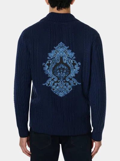 Robert Graham Limited Edition Palazzo Medici Shawl Sweater In Navy