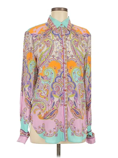 Pre-owned Robert Graham Long Sleeve Blouse In Purple