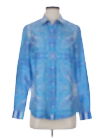 Pre-owned Robert Graham Long Sleeve Silk Top Blue Collared Neckline Tops