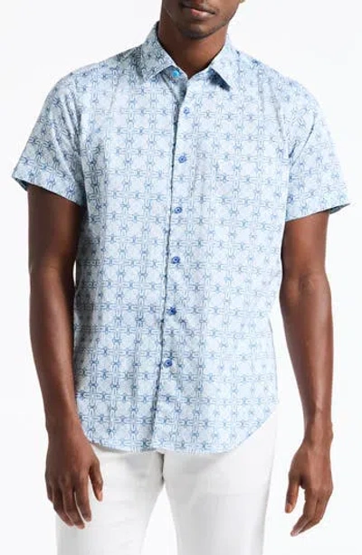 Robert Graham Madagascar Short Sleeve Stretch Cotton Button-up Shirt In Blue