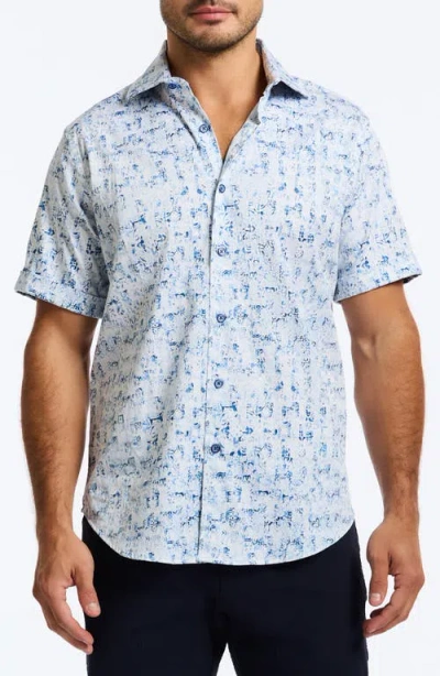 Robert Graham Makemo Printed Short Sleeve Button Front Shirt In Blue