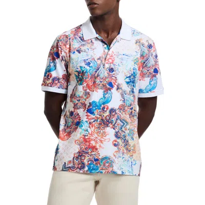 Robert Graham Matera Cotton Knit Polo In White Multi