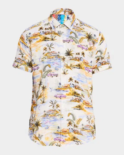 Robert Graham Men & Apos;s Curtis Viscose And Linen Short-sleeve Shirt In Multi