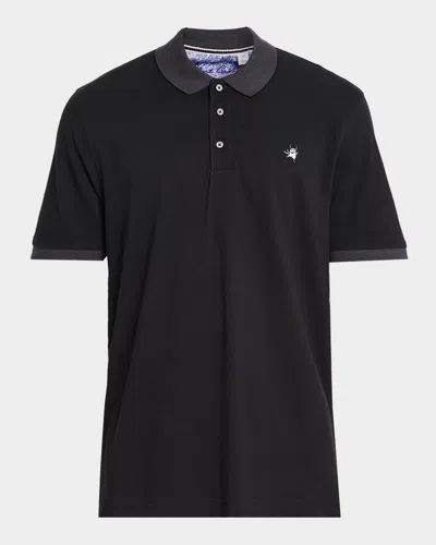 ROBERT GRAHAM MEN & APOS;S DEVIL-EMBROIDERED STRIPED COLLAR COTTON POLO SHIRT