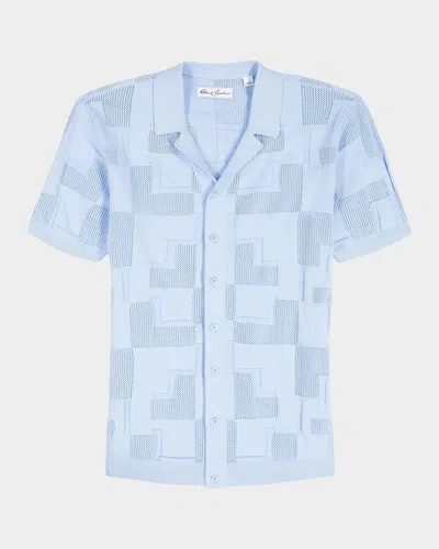 Robert Graham Men & Apos;s Drayford Geometric Cotton Knit Short-sleeve Sweater In Blue