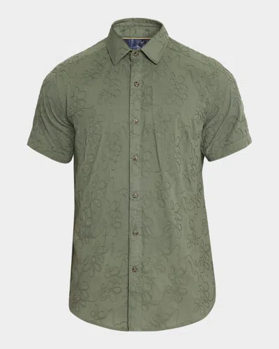 Robert Graham Men & Apos;s Grafton Cotton Floral Embroidered Short-sleeve Shirt In Green