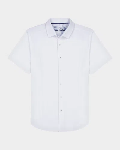 Robert Graham Reid Geo Textured Short Sleeve Cotton Button-up Shirt In White