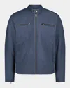 Robert Graham Artino Leather Racing Jacket In Blue