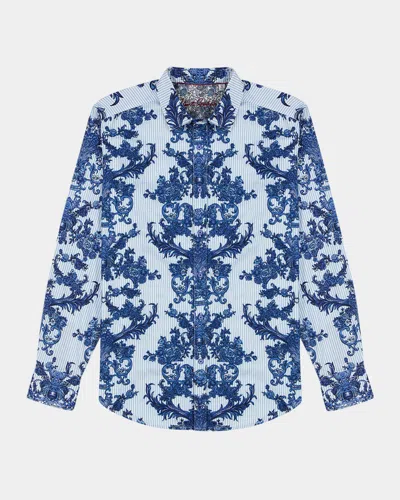 Robert Graham Men's Bayswater Pinstripe Damask Stretch Sport Shirt In Blue