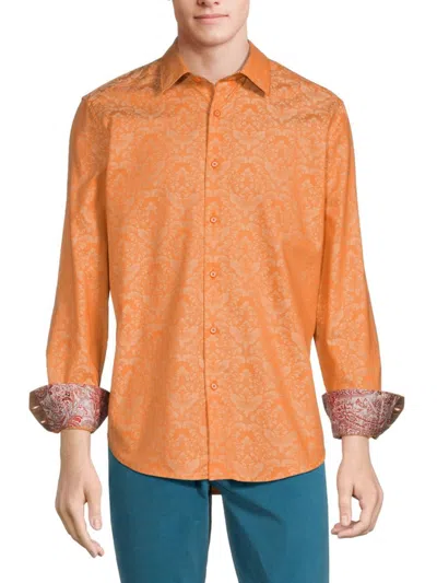 Robert Graham Men's Bayview Print Long Sleeve Shirt In Orange