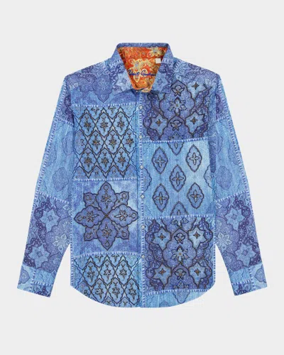 Robert Graham Men's Beaded Patchwork Sport Shirt In Blue