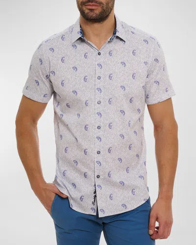 Robert Graham Belmond Printed Short Sleeve Shirt In White