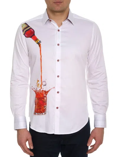 Robert Graham Bevande Embroidered Drink Print Stretch Cotton Button-up Shirt In White