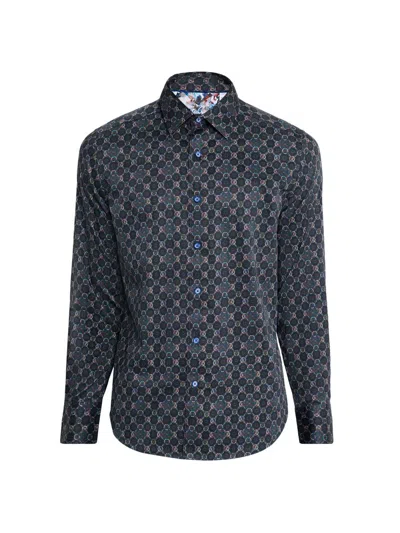 Robert Graham Men's Bramston Medallion Satin Button-down Shirt In Blue