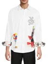 Robert Graham Men's Carlo Graphic Curved Hem Cotton Shirt In White