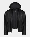 Robert Graham Men's Cedro Leather Moto Jacket With Nylon Hooded Bib In Black