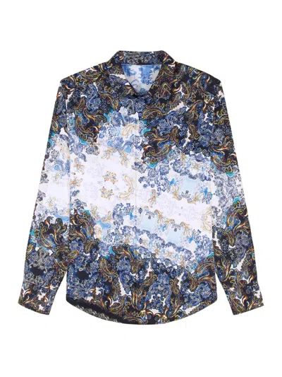 Robert Graham Men's Clapham Embellished Paisley & Floral Cotton Shirt In Blue
