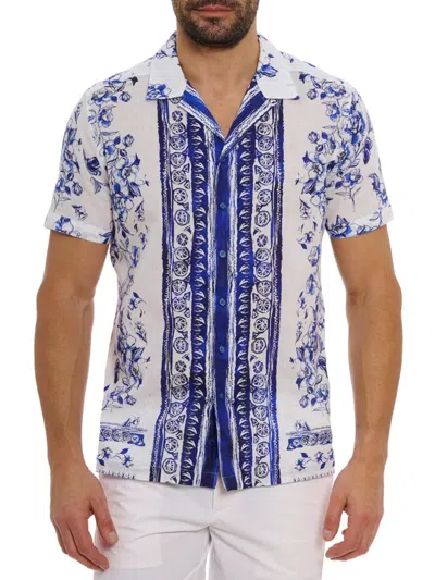 Robert Graham Corsica Short Sleeve Button Down Shirt In Blue