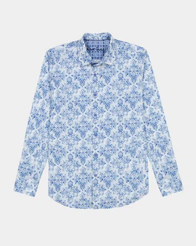 Robert Graham Men's Delancey Damask Stretch Sport Shirt In Blue
