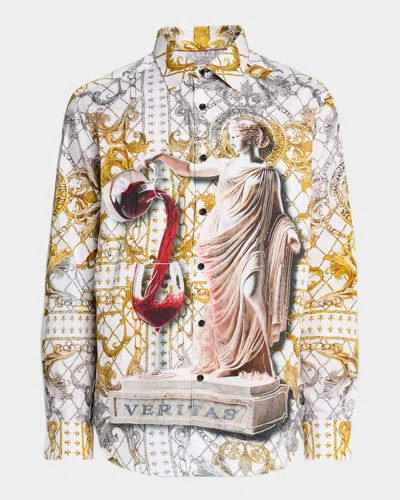 Robert Graham Men's Dionysian Cotton Damask And Sculpture Sport Shirt In White