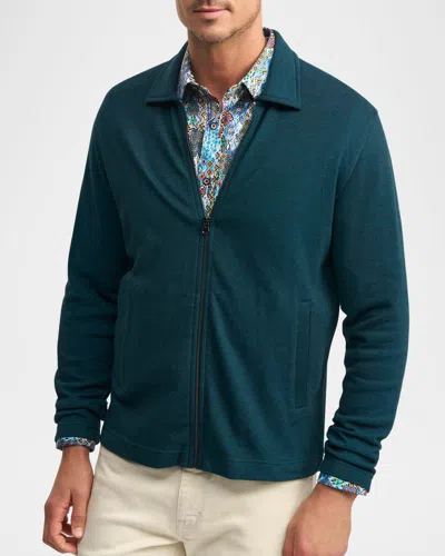 Robert Graham Men's Dorven Cotton Knit Full-zip Sweater In Dark Teal