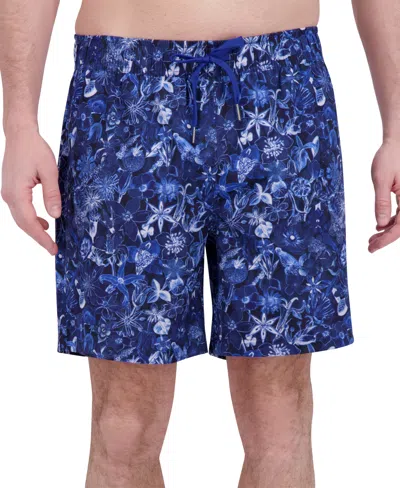 Robert Graham Men's Drew Floral Print Drawstring 7" Swim Trunks In Garden Blue