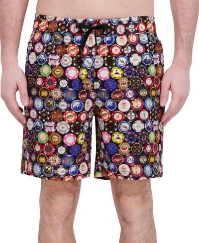 Robert Graham Men's Drew Floral Print Drawstring 7" Swim Trunks In Poker Chips