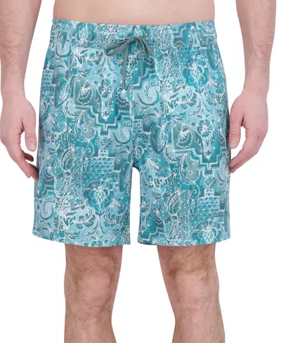 Robert Graham Men's Drew Floral Print Drawstring 7" Swim Trunks In Sage Damask
