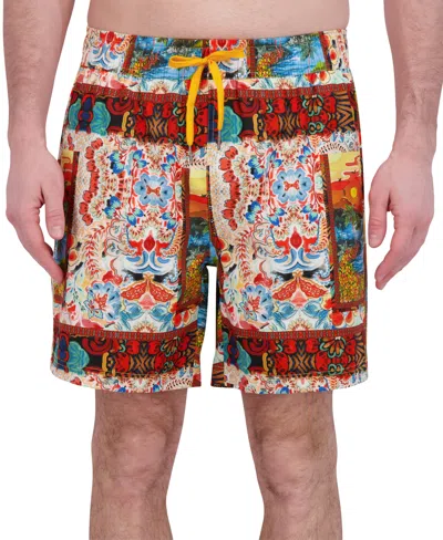 Robert Graham Men's Drew Floral Print Drawstring 7" Swim Trunks In Sun Flower