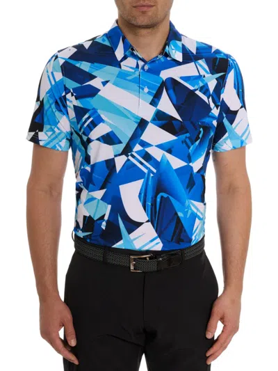 Robert Graham Men's Driftwood Geometric-print Stretch Polo Shirt In Blue