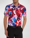 Robert Graham Men's Driftwood Geometric-print Stretch Polo Shirt In Coral