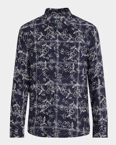 Robert Graham Men's Essex Windowpane Rose Button-down Shirt In Blue