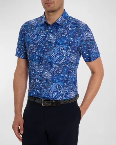 Robert Graham Men's Golden Paisley Stretch Knit Polo Shirt In Navy