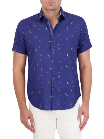 Robert Graham Good-night Short Sleeve Button Down Shirt In Navy