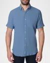 Robert Graham Shuler Deco Print Short Sleeve Stretch Cotton Button-up Shirt In Slate Blue